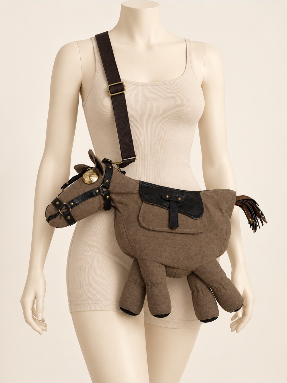 Horse Shaped Canvas Crossbody Bag Brown Western Novelty Purse